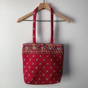 Vera Bradley Provincial Red Paisley Print Quilted Button Villager Tote Bag